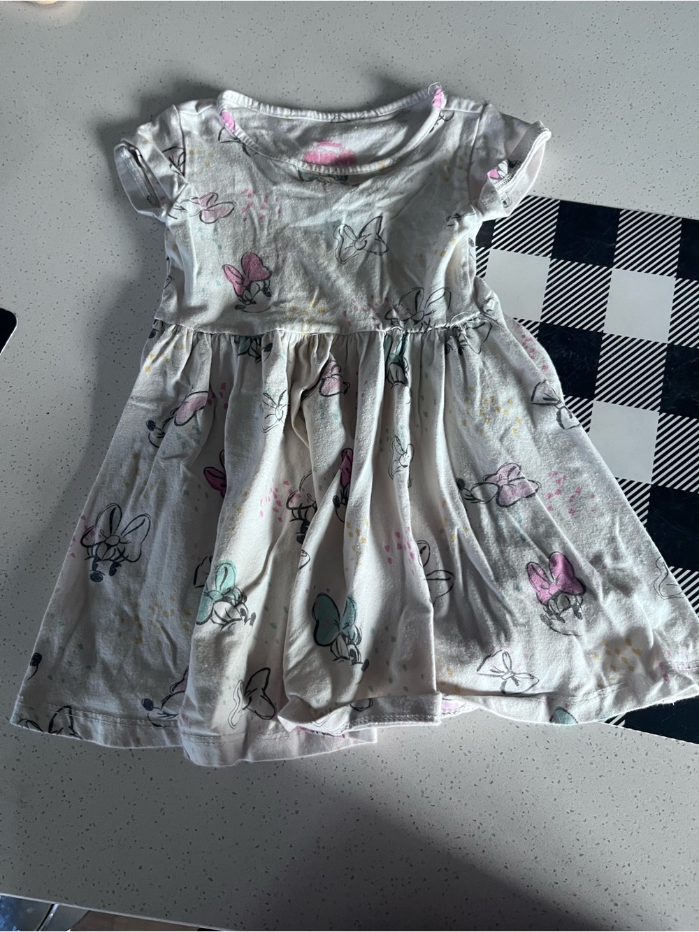 Girls' White Minnie Mouse Bow Print Dress - Pink & Teal Accents